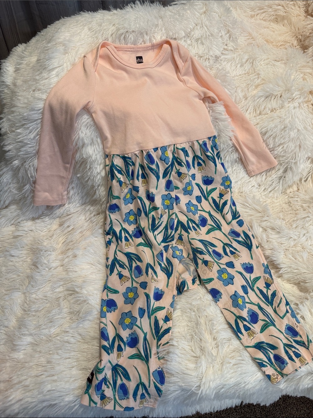 Tea Collection Peach Top Floral-Print Girls' Jumpsuit